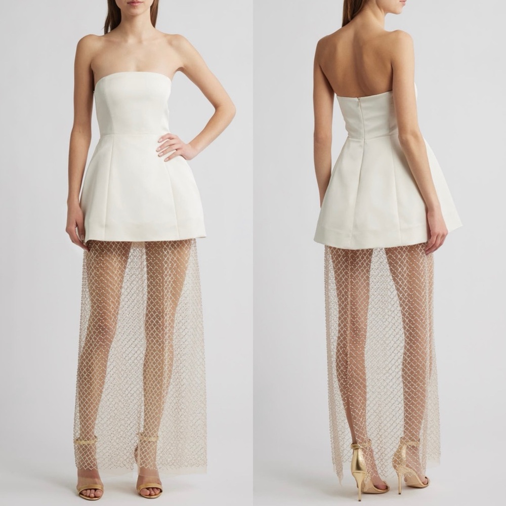 Anthropologie Strapless White and Gold Dress
